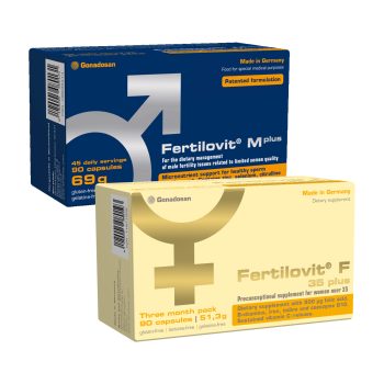 FERTILOVIT® F 35 PLUS, moterų vaisingumo palaikymui, 90 kaps.+ FERTILOVIT® M plus, vyrų vaisingumo palaikymui, 90 kaps.