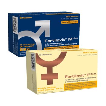 FERTILOVIT® F ENDO moterų, susiduriančių su endometrioze vaisingumo palaikymui, 90 kaps.+ FERTILOVIT® M plus, vyrų vaisingumo palaikymui, 90 kaps.